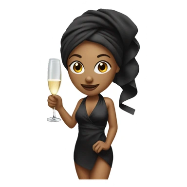 Girl with towel wrapped around hair holding a champagne glass and bottle in black high heels  sticker