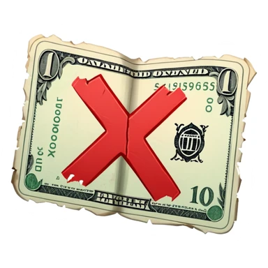 a money billet with a red X shape through, like for free sticker