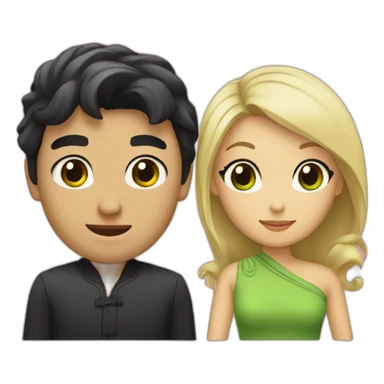 Two married people, consisting of a man with black hair and Asian black eyes, and a woman with blonde hair and green eyes.” sticker