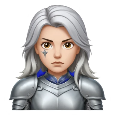 White Long Haired Women, Warrior woman — silver armor, piercing gaze sticker