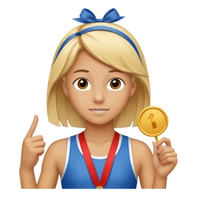 Blonde middle school track star with first place ribbon sticker