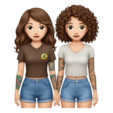 moon laundry — long wavy brown hair tattooed woman and short tight curly brown hair woman — cloth line sticker