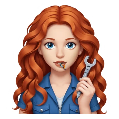 I need an emoji of young redhead woman with wavy long hair like Shakira, septum ring in her nose, blue eyes and snake bite piercing under her lower lip and she must have a wrench in her hand sticker
