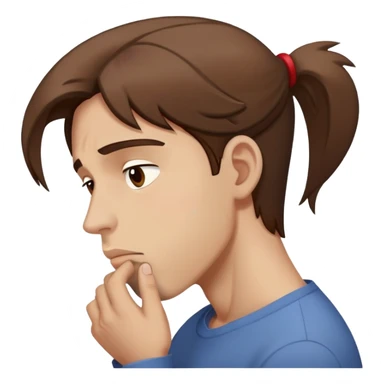 a man with brown hair staying in a
full height in profile with anxiety and begging face with a broken heart sticker