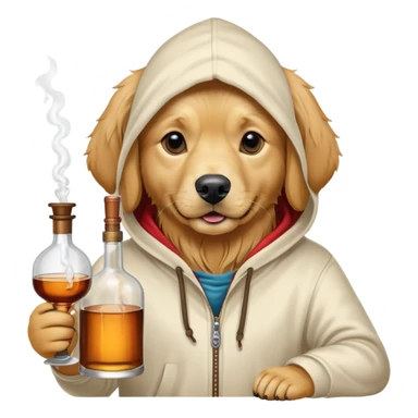 Антропоморфный золотистый ретривер в худи с бутылкой виски и кальяном sticker