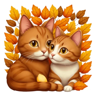 Brown cat kisses cat on autumn  sticker
