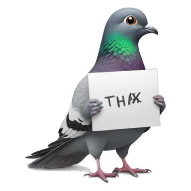 pigeon holding a sign that says "thx" sticker