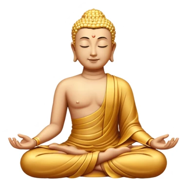 Emoji of an enlightened Buddha sitting in the lotus position, with a soft golden aura surrounding him. His closed eyes reflect peace and wisdom. A pure white background. sticker
