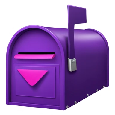 Mailbox is mostly dark purple. His face is on his door, which is a lighter shade of purple and has a silver latch at the top. He has a bright pink flag, which is connected to him with a small purple bolt. sticker