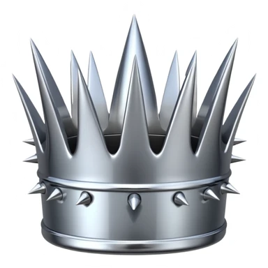 A spiked crown emoji made of silver chrome, sharp yet rounded metallic spikes, glossy reflections, aggressive luxury swag aesthetic, iOS emoji style, centered, clean white background sticker