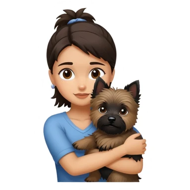 Brunette girl with black cairn terrier hug sticker
