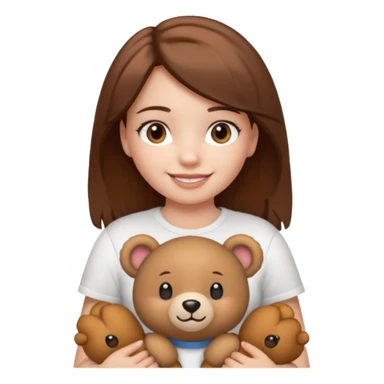 A Girl with Brown hair and Brown eyes with a t-shirt White. The t-shirt have dels a Teddy coquette bear. The Girl have White skins and she is smiling sticker