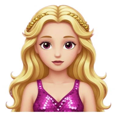 Venus from Ancient Gods with pink skin, long golden blonde hair, dark pink sequin outfit sticker