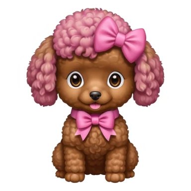 Brown toy poodle with pink bow sticker