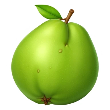 A whole green guava fruit with slight yellow tint sticker