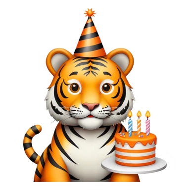 Tiger with birthday cake and party hat sticker