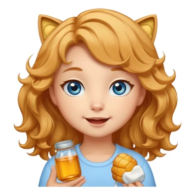 Создай яркий мультяшный телеграм‑стикер‑пак в духе Lady Cat: динамичный, кавайный и с милыми эмоциями ￼ ￼. Персонаж — молодая девушка с медовыми волнистыми волосами, серо‑голубыми глазами и нежной улыбкой; каждый стикер передаёт разные чувства, сохраняя романтичность и игривость. sticker