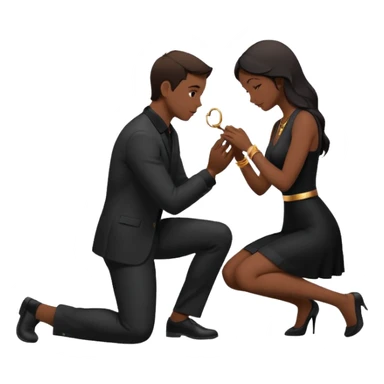 Silhouette of a man kneeling on one knee and offering a ring to a woman receiving it sticker