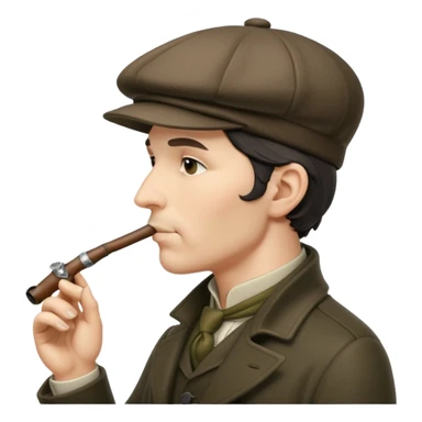A side view of Sherlock Holmes wearing a deerstalker hat and smoking a meershaum pipe sticker