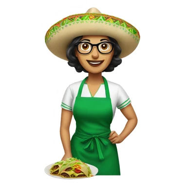 mexican lady green apron  with glasses cooking tacos sticker