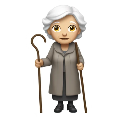 Old lady with white hair and walking with a cane  sticker