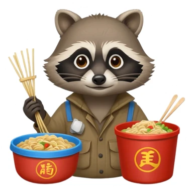 Hobo raccoon with Chinese food sticker