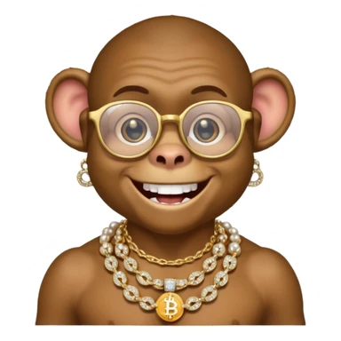 rich monkey with glasses smiling with diamond grillz and a bitcoin golden chain with diamond pearls sticker