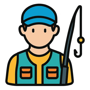 color outline icon of a fisherman wearing a blue cap sticker