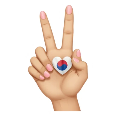 An emoji-style illustration of a hand making the Korean finger heart gesture. The hand should have a cute and expressive cartoon style, resembling modern emojis. Include subtle cultural details like a small South Korean flag on the wrist or background. Bright, colorful, and cheerful aesthetic sticker