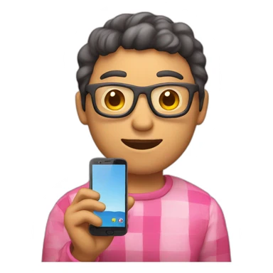 holding a smartphone with big pink check on the screen sticker