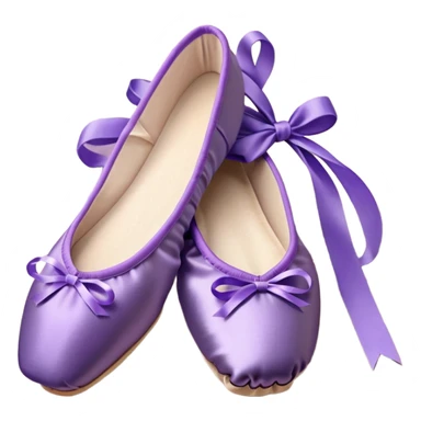 cinematic-realistic-ballet-shoes,-soft-satin-purple-pointe-shoes-with-delicate-ribbons,-resting-gently-on-a-polished-wooden-floor,-subtle-creases-in-the-fabric,-glowing-under-the-warm-golden-light-of-a-rehearsal-studio,-evoking-ele sticker