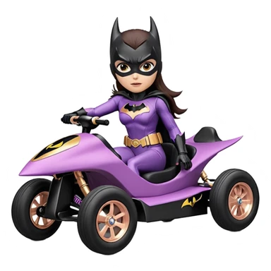 Hot full size real size-appearance electric road racing sexy BatGirl’s feminine midnight-colored tight outfit sixty’s tv show serious dark stealthy sporty safe plush deluxe off-road pursuit cruiser car rose gold accents (black hair,reclined and relaxed torso and shoulders seating position) go kart  sticker