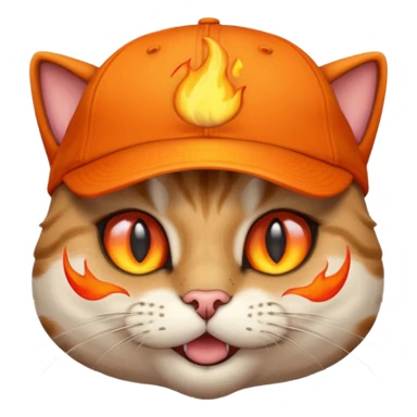 Cat with the flames in his eyes with a orange baseball hat on his head sticker