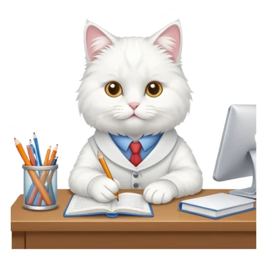 White cat that is studying for a exam sticker