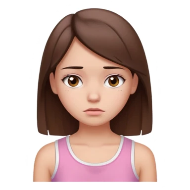 Koyu kahverengi orta boyda düz saçlı koyu kahverengi gözlü pembe beyaz crop tişört kıyafetli  açık tenli kız mutsuz sticker