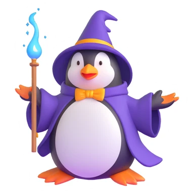 penguin wizard casting a spell sticker
