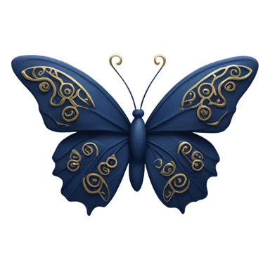 detailed and elegant navy blue butterfly with several gold accents and swirls, single butterfly sticker