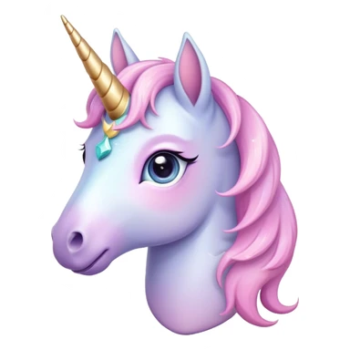 Cinematic Cute Unicorn Pony Portrait Emoji, Head tilted playfully and inquisitively, featuring a charming, diminutive form with a gentle pastel color, a delicate, sparkling horn and large, dreamy eyes full of wonder, Simplified yet irresistibly adorable features, highly detailed, glowing with a warm, magical glow, high shine, affectionate and lively, stylized with a touch of whimsical charm, soft glowing outline, capturing the essence of a mischievous yet endearing unicorn pony that seems as if it could prance out of the screen into your arms! sticker
