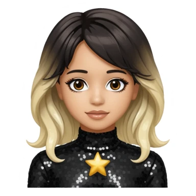 Camila Cabello from Fifth Harmony with long dark brown with platinum blonde highlights hair, black sequin outfit sticker