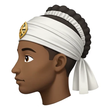 Fond : blanc uni. 	•	Symbole central : une tête de Maure (un homme noir) de profil, tournée vers la gauche (héraldique), avec : 	•	Un bandeau blanc ou serre-tête noué autour du front, 	•	Les traits du visage bien visibles (nez, lèvres, oreille), sticker