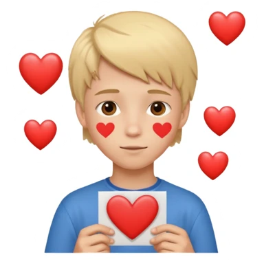 Un garçon blond aux yeux marrons de 13 ans qui tient avec ses mains un L avec des cœurs autour de son visage sticker