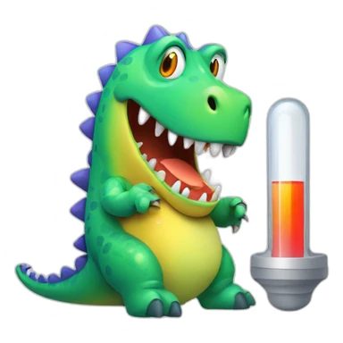 sick dinosaur with thermometer sticker