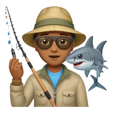 Black man fishing, catching a shark, emoji style sticker