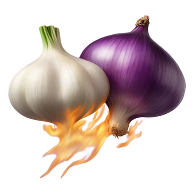 A clove of garlic and an onion kissing with an explosion of smell sticker