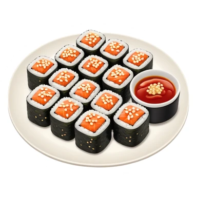 Maki rolls with sauce on top in a plate sticker