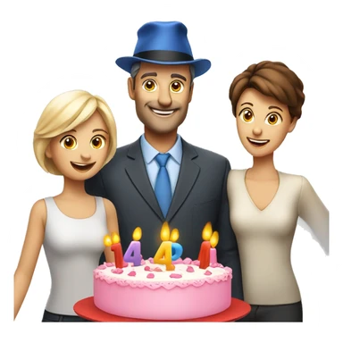 European company of 4 people (mom dad and 2 kids) celebrate birthday in birthday hats sticker