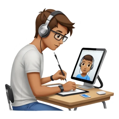designer drawing in a digital table with his computer sticker