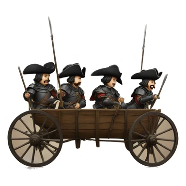 four 17th century musketeers driving a wagon sticker