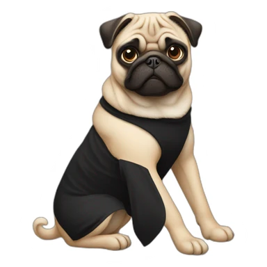 pug wearing a black t-shirt sticker