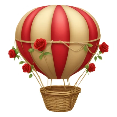 red hot air balloon and beige basket with roses sticker